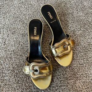 Fendi Shoes Vintage Fendi Authentic Gold B Buckle Kitten Heels